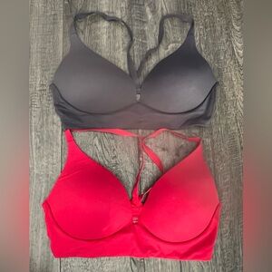 Victoria's Secret Hot Pink and Dark Grey T-Shirt Bras with Molded Cups